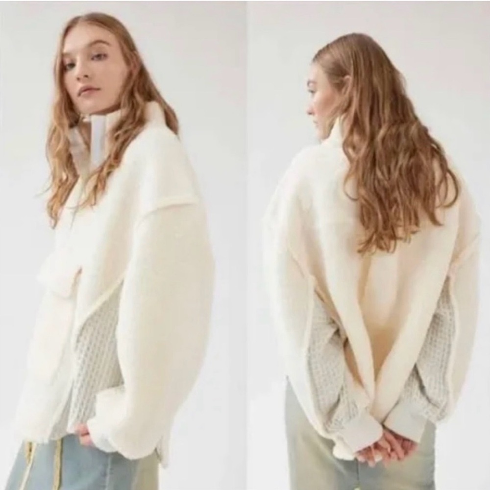 BDG Cream Teddy Mixed Materials Pullover